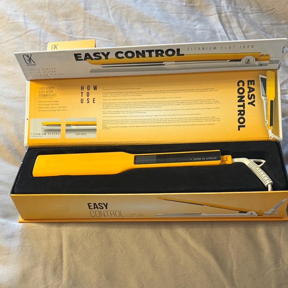 GK Easy Control Titanium Flat Iron in Yellow and Black